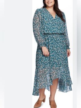 1.state - Floral Teal High-Low Maxi Dress sz Medium